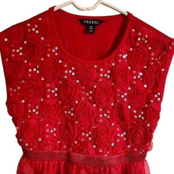 George Dress Red With Sparkles Lace Girls Size 6 - Picture 2 of 6